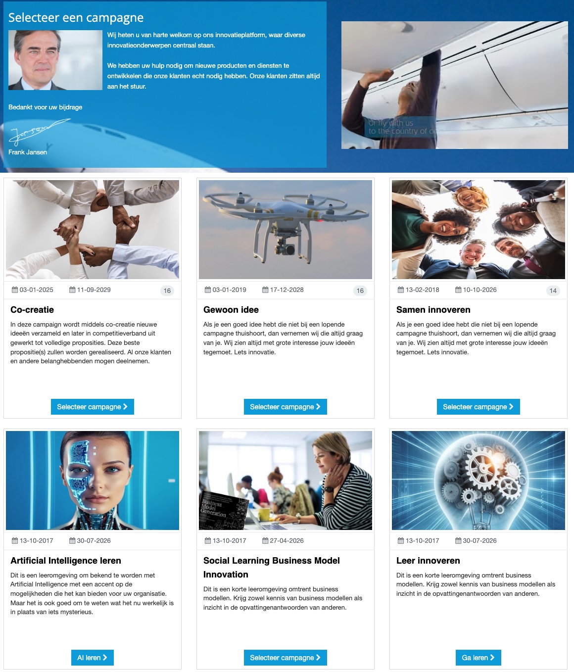 Innofication platform — campagne selectie